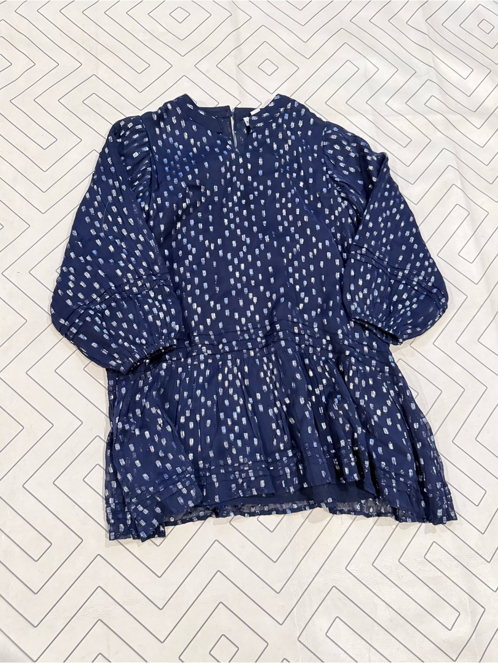 Roller Rabbit Navy and Silver Metallize Longsleeve Dress
